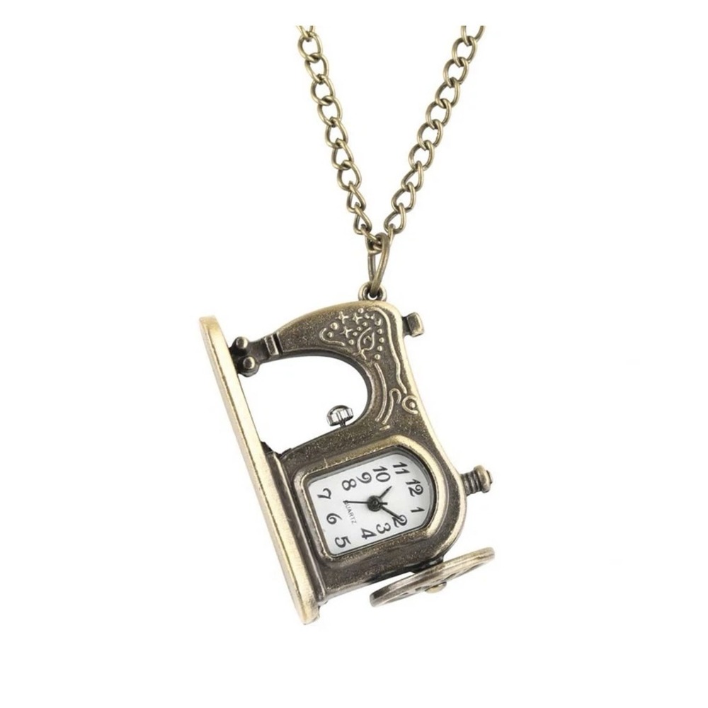 Steampunk Sewing Machine Quartz Pocket Watch with Necklace Chain Watches Gifts